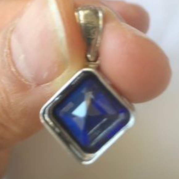 Lab Blue Sapphire Pendant in 925 Sterling Silver - Picture 2 of 8